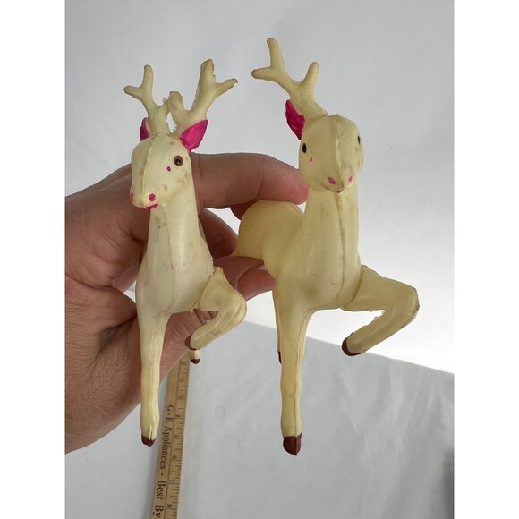 VTG 60s Japan White Plastic Reindeer Figurines Christmas Decor - Picture 7 of 7
